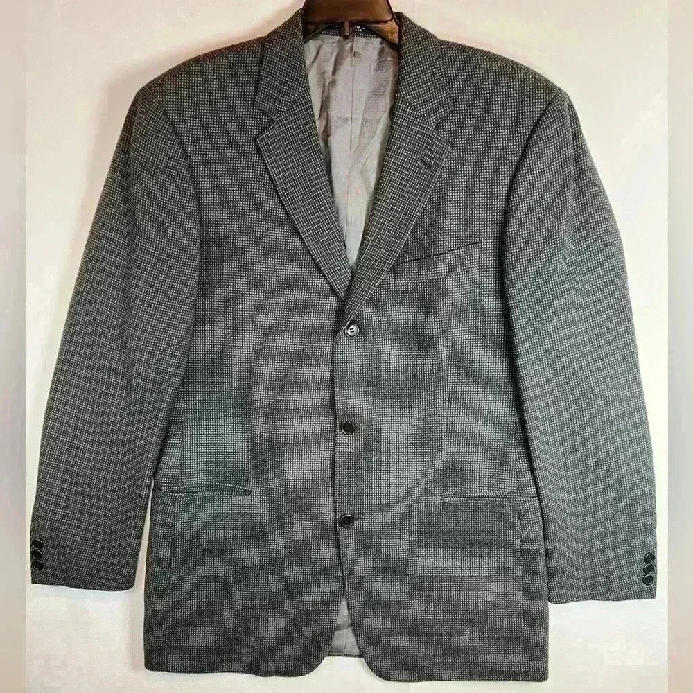 Hugo Boss Einstein sports coat jacket blazer size 42L black gray tic modern fit